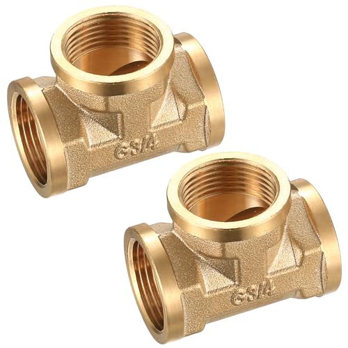 2 Stk 3/4 Zoll T Stück 3/4 Zoll T-Stück, 90° IG Messing Fitting, Schlauchverbinder, 3 Wege T-verbindungsstück, Schlauchtülle Messing G3/4'(Ø24mm), Gewindefittings