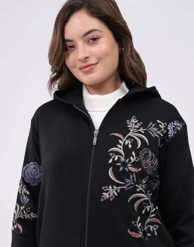 Image of Monte Carlo Women's Regular Fit Embroidery Hooded Neck Full Sleeve Winter Sweatshirt | Elegant Embroidery | Soft Warm Fabric | Stylish Winter Hoodie for Women (Pack of 1)
