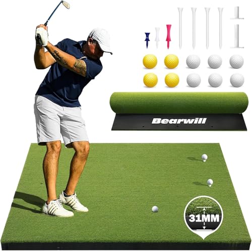 Bearwill Golf Mat 31mm, 5ft x 4ft Golf Hitting Mats for Practice Outdoor Indoor, High-Elasticity Artificial Turf Mat for Garage Simulator Chipping Driving Training