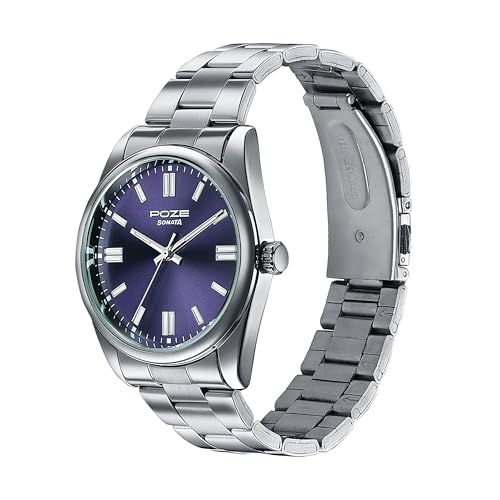 Image of Sonata Poze 6 Chrome Calling Quartz Blue Round Dial Men's Watch | SS Cut Edge Strap Material | Watches for Men Analog - SP70033SM05