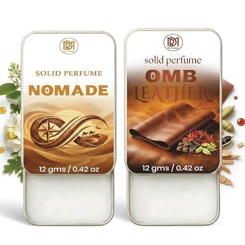 Image of Dr.Mashur Solid Perfume |OMB leather&Nomade Alcohol Free Wax Perfume Balm, Long Lasting | Pocket Tin 12g, Pack Of 2| Non Greasy Smooth Glide, Travel Friendly Men And Women