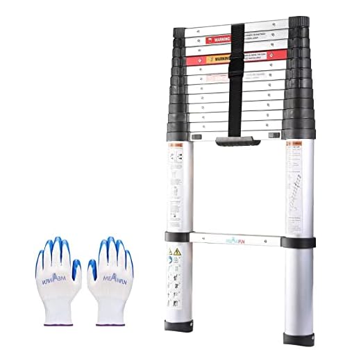 12.5 FT Telescoping Ladder, MEANFUN One-Button Retraction Collapsible Extension Ladder with Thickened & Longer Tube, Slow Down Design Compact Telescopic Ladder for Home or RV Work, 330LB Capacity