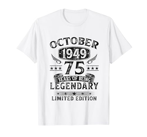 Regalo 75 Años Hombre Mujer Fabricado En Octubre 1949 Camiseta