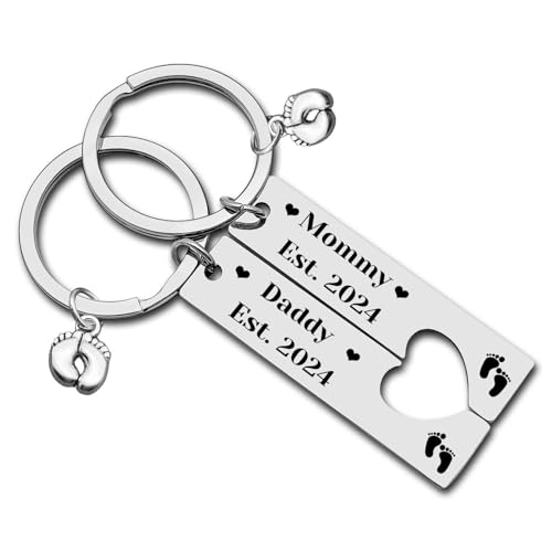New Parent Gift Keychain Pregnancy Announcement Gifts Daddy and Mommy Est 2024 First Time Pregnancy Gifts for Mom Dad To Be Baby Shower Parents to be Gifts New Mom Jewelry First Time Dad Gift