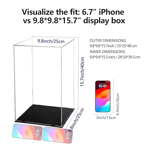 Image of Evron Display Case for Collectibles Assemble Clear Acrylic Box Alternative Glass Case for Display Action Figures Home Storage & Organizing Toys (9.8x9.8x15.7inch;25x25x40cm)