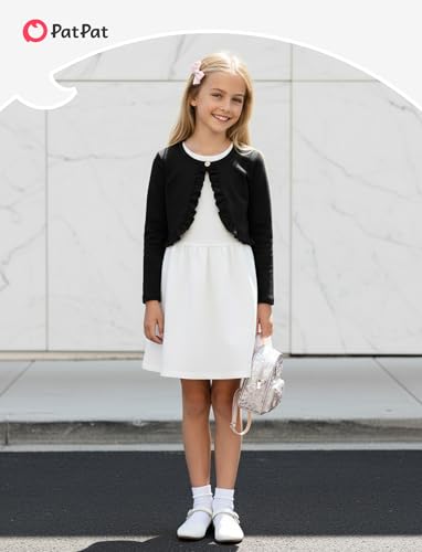Image of PATPAT Girls Cardigan Bolero Size 4-12 Years Kids Knit Long Sleeve Ruffle Open Front Button Cover Up Cropped Tops for Girls