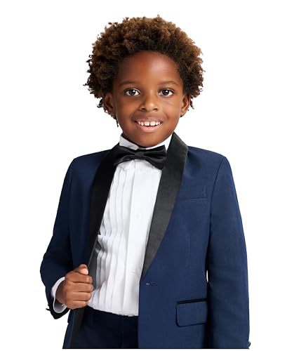 Image of Nautica Boys' 4-Piece Tuxedo Suit Set with Jacket, Pants, Dress Shirt & Bow Tie for Weddings & Special Occasions