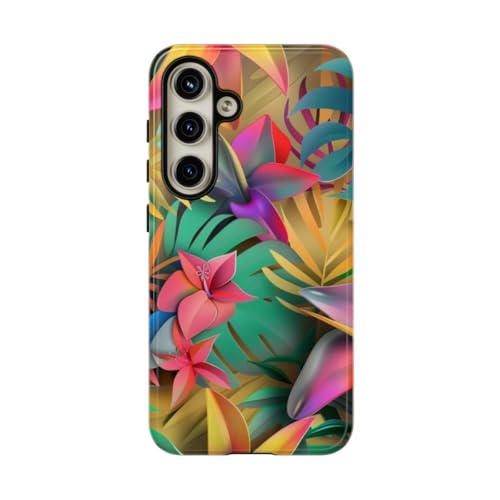 Coque Samsung Galaxy S24 motif floral tropical multicolore résistante et brillante