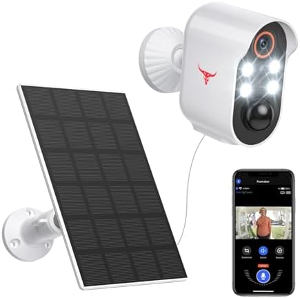 Occuwave 1080p Security Camera Wireless with Solar Panel, Cloud Storage, Live View, 2-Way Audio, Night Vision, Spotlights, 2.4G WiFi, Instant Alerts, Outdoor Indoor Surveillance, Rechargeable Battery