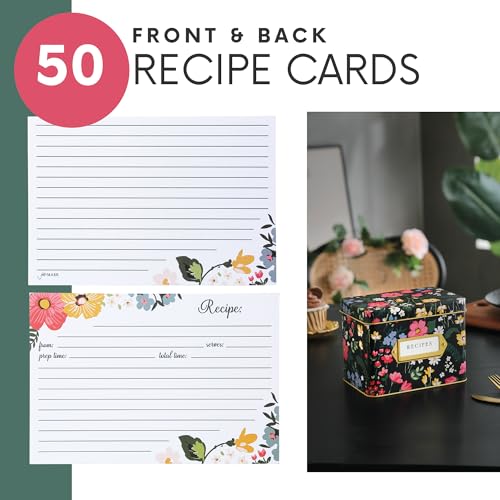 Jot & Mark Recipe Card Gift Box, 25 4x6 inch Cards, 14 Dividers, Decorative Tin Box - Thumbnail 5
