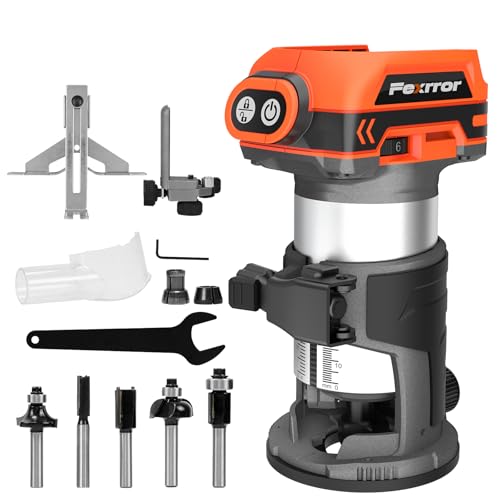 Fexrror Affleureuse Sans Fil Compatible avec Batterie Makita 18 V, Brushless Affleureuse Sans Fil avec 6 Vitesses, 10000-30000RPM, 5 Fraises à Défoncer,...
