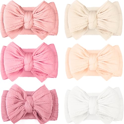CÉLLOT 6 Pcs Baby Bows Headbands Nylon Hairbands Baby Girl Bows Hair Accessories for Newborn Infant Toddler Essentials (Classic Pink Series)