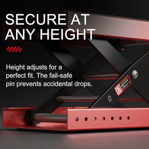 SOARSHARK Aluminum Motorcycle Scissor Lift Jack, 1,100LBS Heavy Duty Dirt Bike Stand with Upgraded M16 Screw & Double Reinforcement Shafts, Non-Slip Rubber Pad Saddle for ATV Cruiser (Red) by SOARSHARK - Image 6
