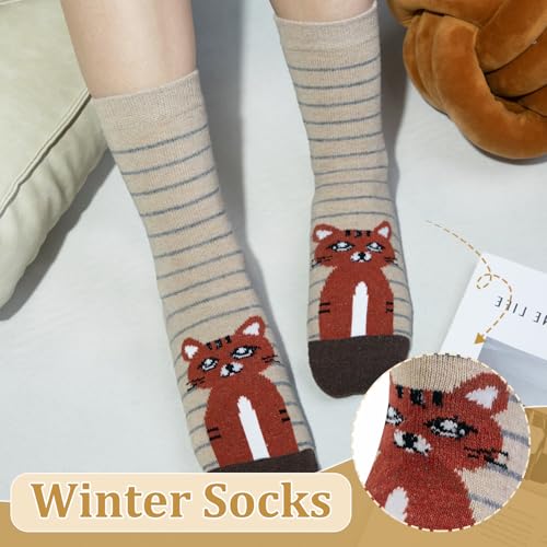 Image of Justay 5 Pairs Womens Wool Socks Thick Warm Winter Socks Casual Cozy Socks Vintage Knit Crew Socks Gift for Women