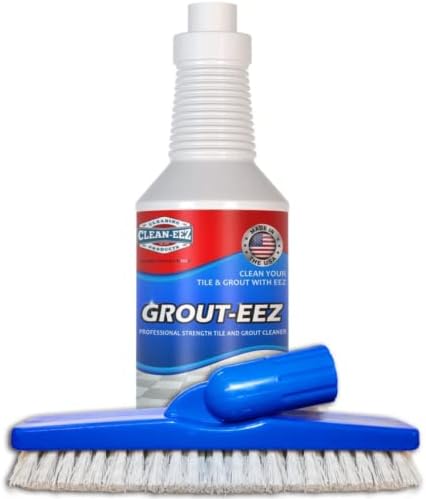 Clean-eez Grout-eez Tile Cleaner with Stand-Up Brush Head – Heavy-Duty Stain Remover for Ceramic and Porcelain Floors – Safe for Colored Grout – Not for Natural Stone – Pole Not Included - 32 oz