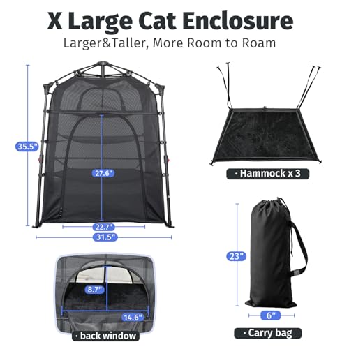 Image of Catio Outdoor Cat Enclosure Pop up Cat Tower Tent Cat Playpen w /Breathable Mesh Portable Catio Kitten Pet Animal Play Pen Indoor Enclosed Kitty Patio Balcony Camping(Square,XL)