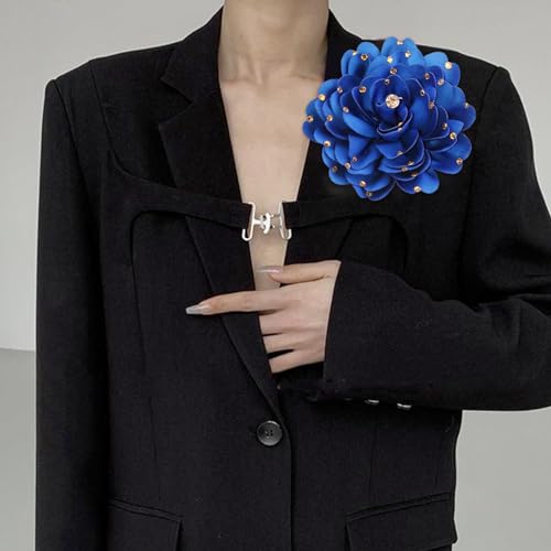 Image of Elegant Large Rose Flower Brooches Lapel Pins Handmade Dainty Satin Fabric Pearl Brooches Big Camellia Flower Brooch Pin for Women Wedding Part Dance Dress Suit Clothes Accessories Prom Jewelry