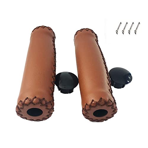 Retro Brown Bike Bicycle Soft Synthetic Leather Beach Cruiser Handlebar Cover Grips Bar With Caps For 7/8" Bike With 4Pcs Brake Cable End Caps #TOP12
