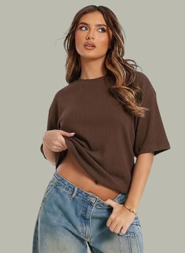 Image of RodZen Oversized Fit Half Sleeves Round Neck Textured Polycotton T-Shirt for Women /Girls (Pack of 2)