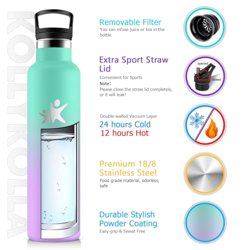 Kollykolla Borraccia Acciaio Inox 1 Litro, Bottiglia Termica Senza Bpa & Perdite, Borraccia Termica Con Cannuccia, Riutilizzabile, Per Ufficio, Sport, Ciclismo, Lavoro, Palestra, Gym, Corsa - 2