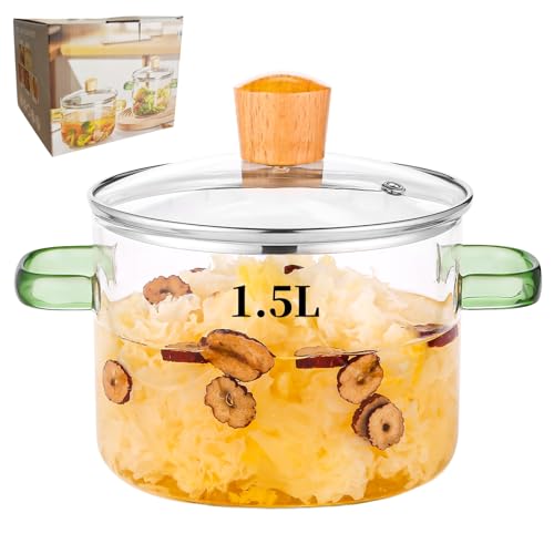 Comparison: Best Pot For Electric Stove 9 1.5L/51oz/6cups Glass Cooking Pot Glass Simmer Pot Quick Food Heating Saves Energy Heat Resistant 0 to 400 ℉ Oven Gas Electric Stove Safe for Pasta Soups Potpourri (Green Handle Glass Potpourri Pot)