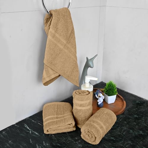 Image of Divine Casa Cotton 550 GSM Hand Towels Pack of 4 Beige, 60 x 40 cm Ultra Soft & Highly Absorbent Thick Bathroom Towels