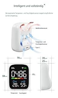 Air Monitor Indoor CO2 Messgerät, NDIR Luftqualität Raumluft Monitor, WiFi Stromsparen CO2 Melder mit tragbare Alarm, CO2 Thermometer mit Digitalen, Temperatur Luftfeuchtigkeit