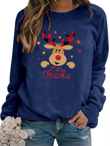 Merry Christmas Pullover 23 WIEIYM Sweatshirt Weihnachts Langarmshirt Druck Rundhals Pullover...