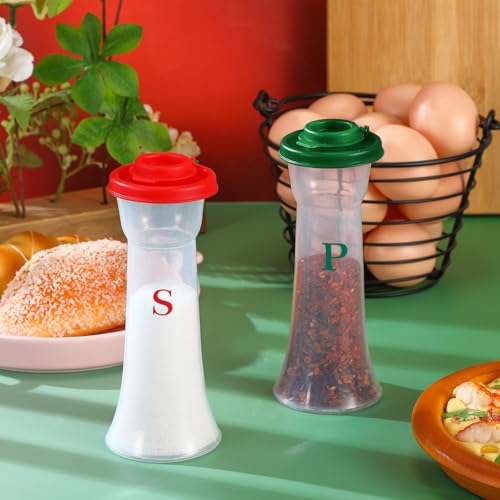 Image of Set of 2 Plastic Salt and Pepper Shakers with Lids Large Salt Shaker Pepper Container Vintage Tall Hourglass Camping Picnic Outdoors Travel Spice Set for Home Picnic Kitchen(Classic,Red Green)