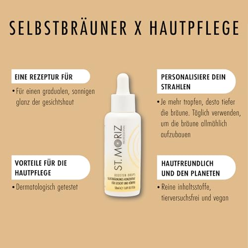 ST. MORIZ Professional Clear Face Tanning Drops - Anwendung in Kombination mit der gewohnten Feuchtigkeitspflege, um die Bräune aufzubauen - dermatologisch getestet, ohne Tierversuche – 50ml