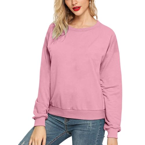 SVEETTOP Damen-Sweatshirt Damen Sweatshirt Teenage Mädchen Rundhals Pullover Casual Pullover Damen Langarm Basic Herbst Und Winter Sweatshirt-Rosa-3Xl