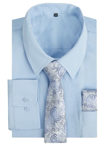 Image of Alizeal Mens 3 Pcs Long Sleeve Shirts Set | Pocket Square Necktie Perfect for Weddings Business Daily Wear
