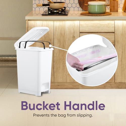 Image of Superio 10.5 Gal Slim Step On Pedal Plastic Trash Can, Waste Bin for Under Desk, Office, Bedroom, Bathroom- 42 Qt White