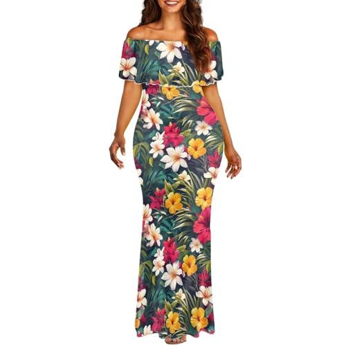 Image of Polynesian for Women S-7XL Off Shoulder Maxi Dress Hawaiian Summer Dresses
