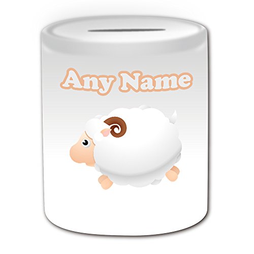 Cadeau personnalisé – Running Mouton Tirelire (Design Animal Thème, Blanc) – n'importe quel nom/message sur votre Unique – Agneau