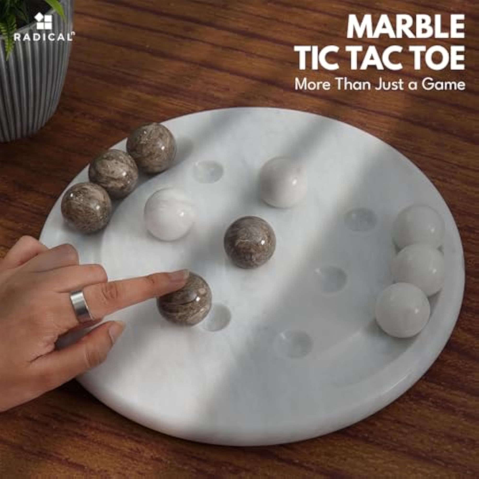 Marble Tic Tac Toe Board Game for Adults, 10 Inches