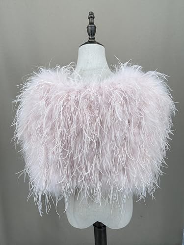 Women Ostrich Fur Feather Small Shawl Cape for Wedding for Party Bride Furry White Color Blush Fluffy Luxurious Romantic 6