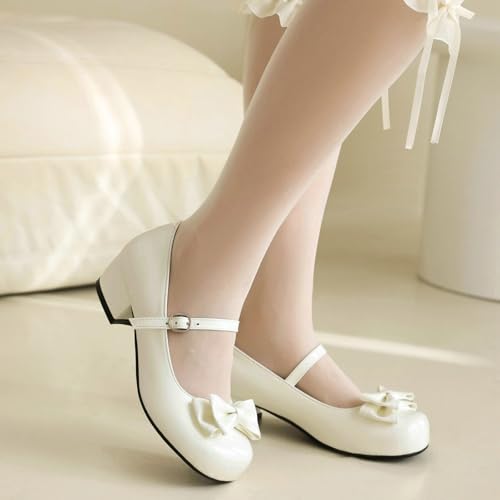 Parisuit Womens Cute Lolita Mary Jane Bow Shoes Round Toe Low Chunky Heel Ankle Strap Pumps3