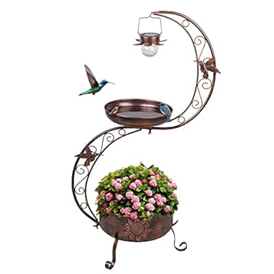 VEWOGARDEN S Bird Baths for Outdoors Metal Standing Bird Bath with Solar Lamp Vintage Garden Birdbaths with Flower Planter Pedestal(36" H * 19.6" W)