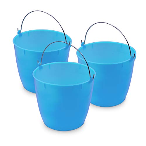 Torosqui Cubeta de Plástico Flexible | Pack con 3 cubetas de 6 litros | Color Azul | para Uso rudo | con asa de Metal | Cubetas para Limpieza