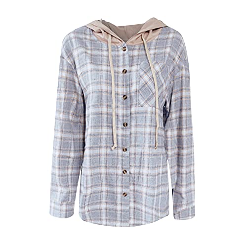 Zldhxyf Dames geruite capuchonjas hemd casual lange mouwen sweatjas cardigan hemdblouse hemdjas vintage Y2K boyfriend meisje jas met capuchon dunne mantel outwear outing stijl - Image 5