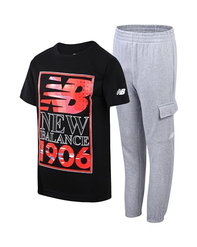 New Balance Boys Pants Set - 2 Piece Pullover Boys Shirts Graphic Tee and Athletic Jogger Pants Kids Activewear Set (8-16)