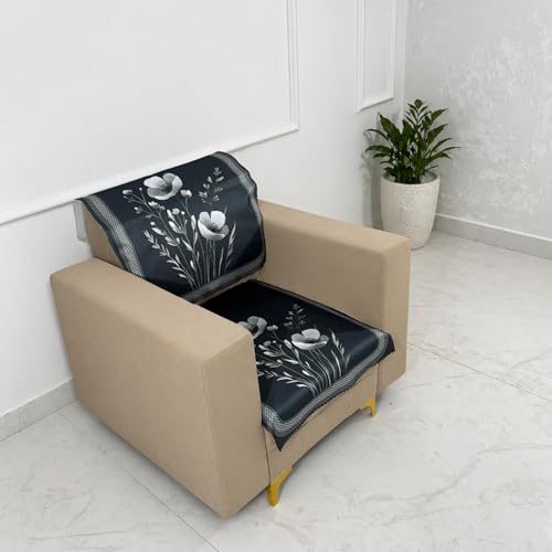 Image of Homerz Premium Waterproof Jasmine Joe Sofa Seat Cover - Floral Printed Sofa Protector | Non-Slip, Washable & Durable Sofa Protector (Grey, 1 Seater with Back)