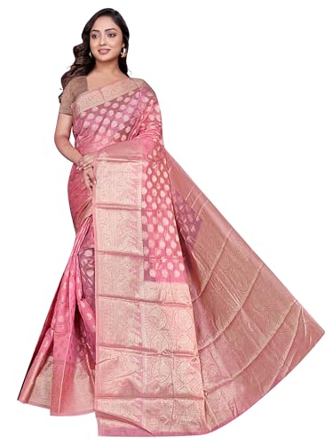 Image of Organza Silk Saree Wedding For Women Banarasi Sadi Original Kanchipuram Pure Rich Pallu Sari With Blouse Piece