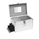 Ausstattung: 2 Zahlenschlösser, Spiegel im Deckel, Standfüsse aus Kunststoff