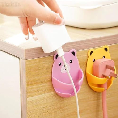 Image of 4 Pack Cute Bears wall Hooks Adhesive Cartoon Bear Plug Wire Holder Cable Organizer Strong Hanging Hooks Kitchen Gadgets Multipurpose Storage Hooks for Home and Office