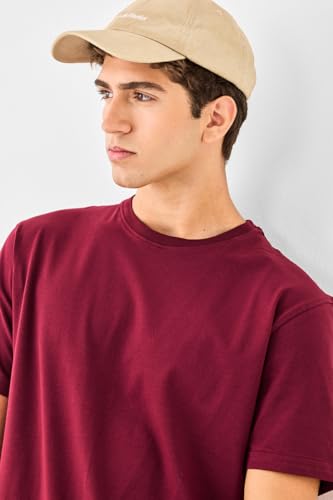 Image of SNITCH Men Slim Fit Cotton Lycra T-Shirt | Minimalist Pullover Short Sleeve Crew Neck Styling | Breathable Stretchable Soft Texture Casual Everyday Wear Plain Tee