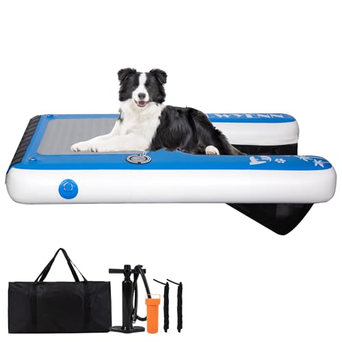 ACWYENN Large Inflatable Dog Boat Pool Ramp for Large Dog Ramp for Pool Boat Dock with Non-Slip Pad (58' x 38' Blue)