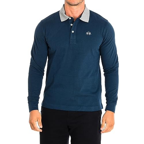 Polo à manches longues La Martina bleu en maille de coton haut de gamme