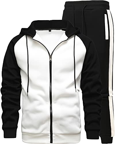 Gxamoy Men's 2 Pieces Tracksuits Running Sports Suits Drawstring Waistband Sweatsuit Whiteblack(Tz05) M #TOP4